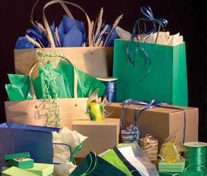 A collection of colorful gift bags and wrapped boxes