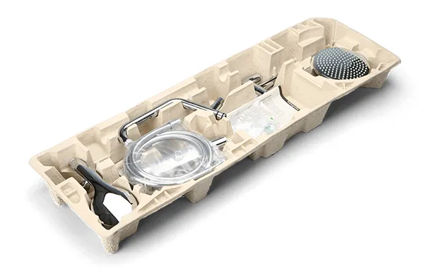Molded fiber insert for shower fittings