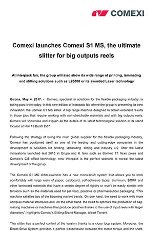 Comexi launches Comexi S1 MS, the ultimate slitter for big outputs reels