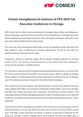 Comexi strengthened its business at FPA 2016 Fall Executive Conference in Chicago