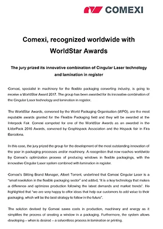 Comexi, recognized worldwide with WorldStar Awards
