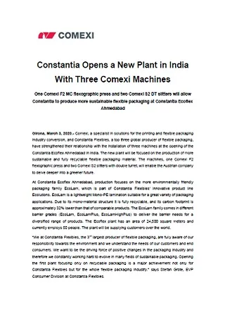 Constantia Opens a New Plant in India With Three Comexi Machines