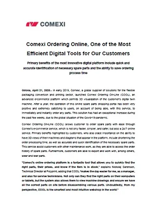 Comexi Ordering Online, One of the Most Efficient Digital Tools for Our Customers