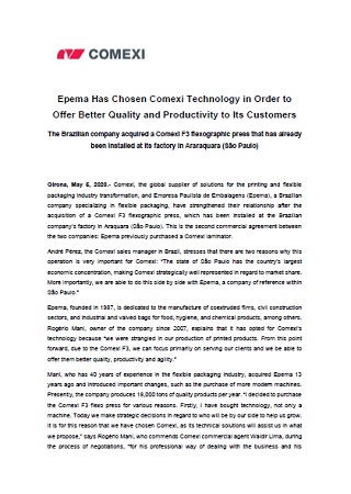 Epema Has Chosen Comexi Technology in Order to Offer Better Quality and Productivity to Its Customers