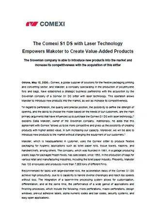 The Comexi S1 DS with Laser Technology Empowers Makoter to Create Value-Added Products