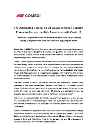 The Automated Comexi S1 DT Allows Morancé Soudure France to Reduce the Risk Associated with Covid-19