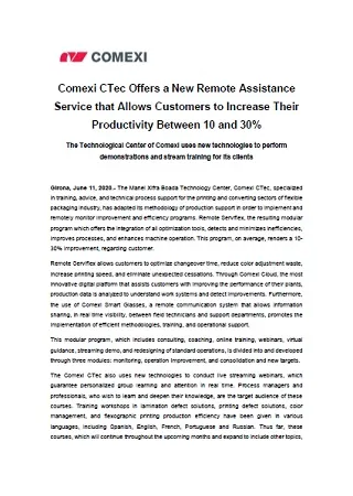 Comexi CTec Offers a New Remote Assistance Service