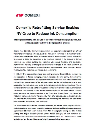 Comexi's Retrofitting Service Enables NV Orbo to Reduce Ink Consumption