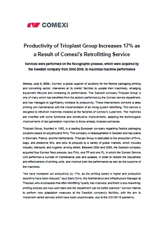 Productivity of Trioplast Group Increases 17% as a Result of Comexi's Retrofitting Service