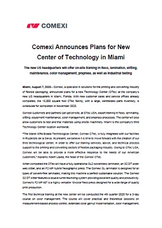 Comexi Announces Plans for New Center of Technology in Miami