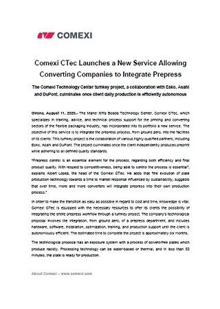 Comexi CTec Launches a New Service Allowing Converting Companies to Integrate Prepress