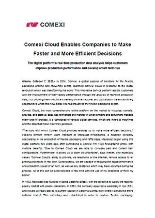 Comexi Cloud Enables Companies to Make Faster and More Efficient Decisions
