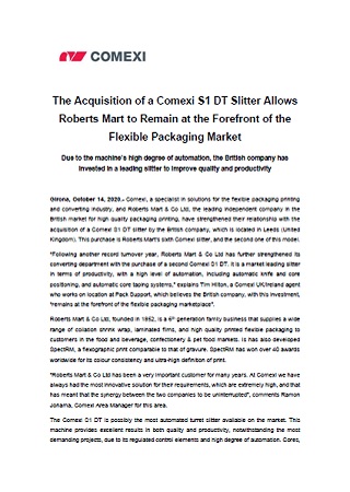 The Acquisition of a Comexi S1 DT Slitter Allows Roberts Mart to Remain at the Forefront of the Flexible Packaging Market