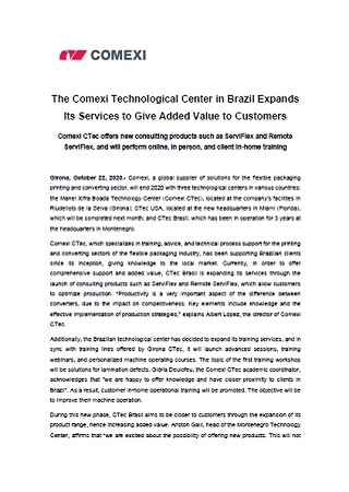 The Comexi Technological Center in Brazil Expands Its Services to Give Added Value to Customers