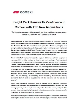 Insight Pack Renews Its Confidence in Comexi with Two New Acquisitions