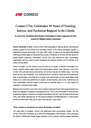 Comexi CTec Celebrates 10 Years of Training, Advice, and Technical Support to Its Clients