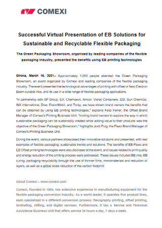 Virtual Presentation of EB Solutions for Sustainable and Recyclable Flexible Packaging
