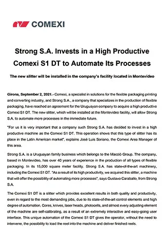 Strong S.A. Invests in a High Productive Comexi S1 DT to Automate Its Processes