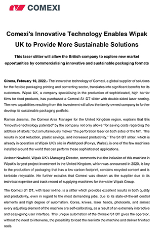 Comexi's Innovative Technology Enables Wipak UK to Provide More Sustainable Solutions