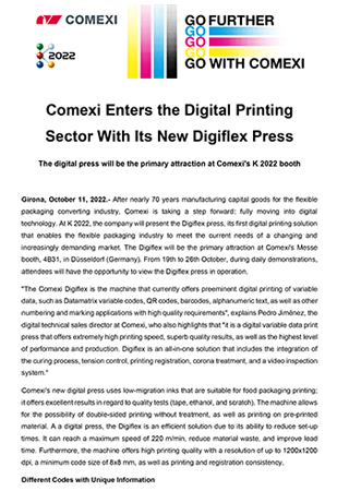 PR - Comexi Enters the Digital Printing Sector With Its New Digiflex Pre