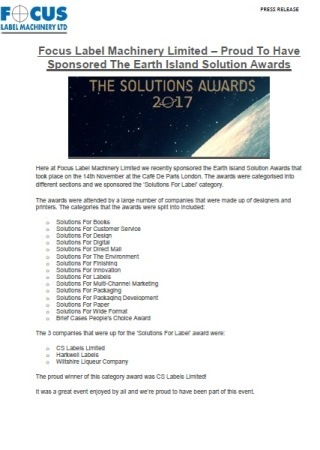 Focus Label Machinery Limited – Proud To Have Sponsored The Earth Island Solution Awards