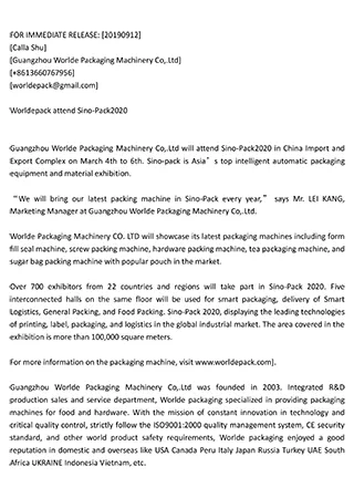 Press release of worlde pack