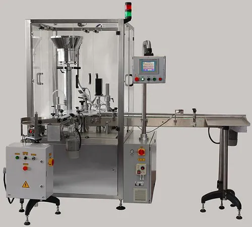 Omega filling and closing unit