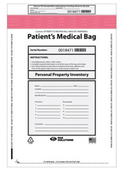 Tamper Evident Patient Valuables Bags