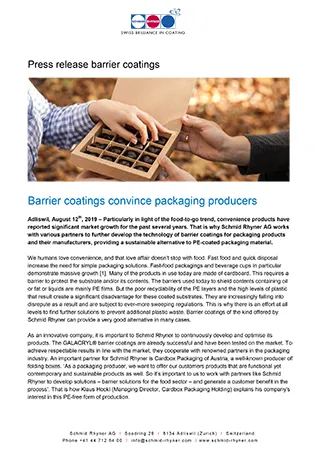 BARRIER COATINGS CONVINCE PACKAGING PRODUCERS