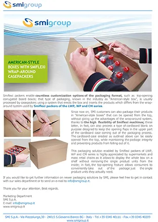 American-style boxes with Smiflexi wrap-around casepackers