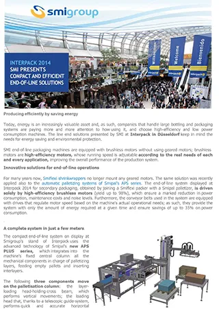 Interpack 2014: SMI presents compact and efficient end-of-line solutions