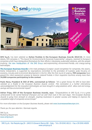 SMI is a finalist of the European Business Awards 2014/2015