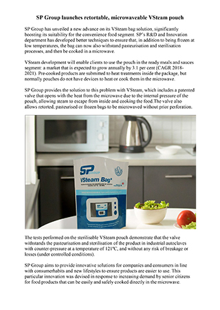 SP Group launches retortable, microwaveable VSteam pouch
