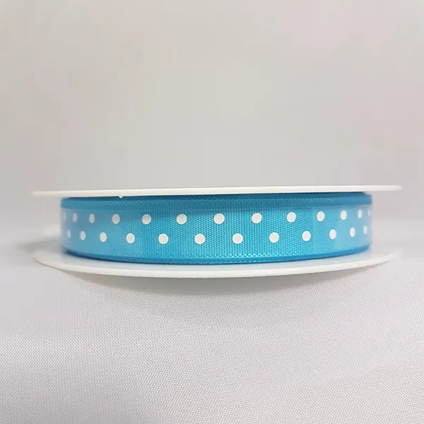 Ribbon Poly with White Dots 10 Aqua
