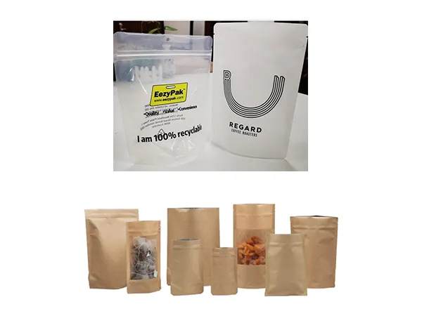 Plastic and paper Kraft pouches