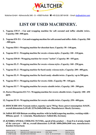 List of used machinery